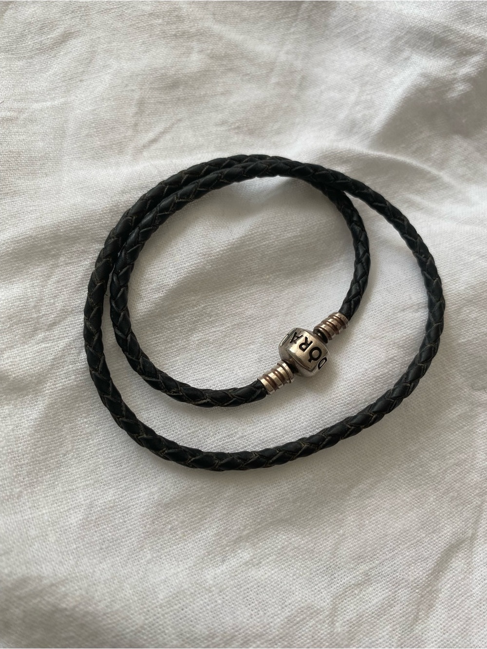 Pandora Black Braided Leather Band Bracelet with Silver Clasp